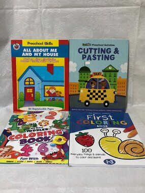 Preschool Education Activity Books Coloring Cut Paste Coloring Lot of 4